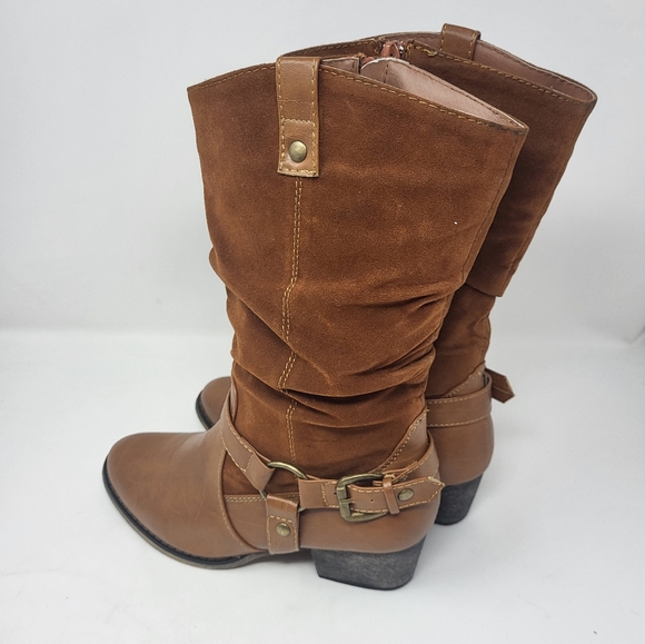 Daily Shoes Zipper Closure Harness Heeled Boots Tan Faux Suede Tan Brown Size 8 - Picture 5 of 13